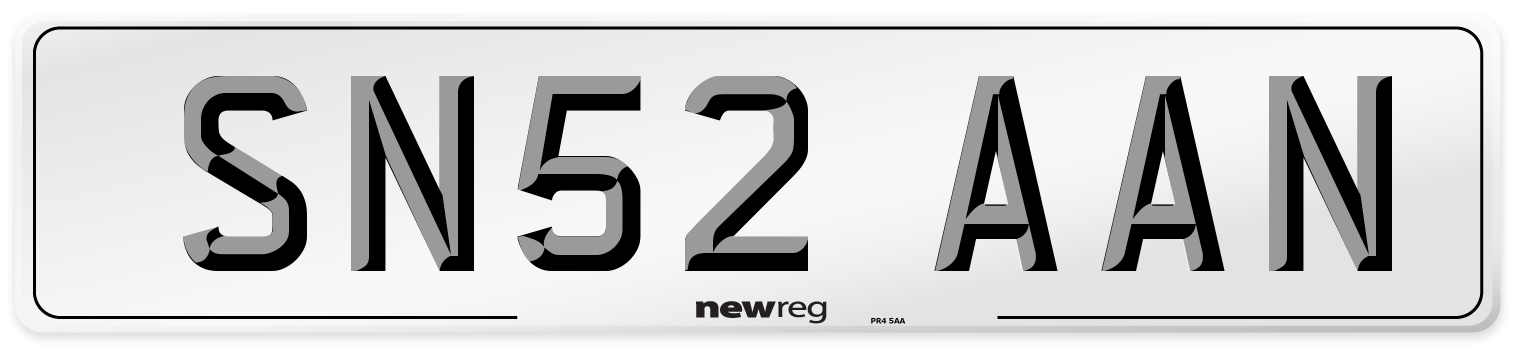 SN52 AAN Number Plate from New Reg